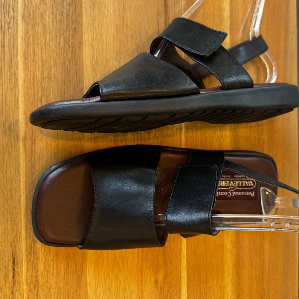 Valleverde Personal Comfort Men 11 EU 44 Black Leather Slingback Sandal Italy‎